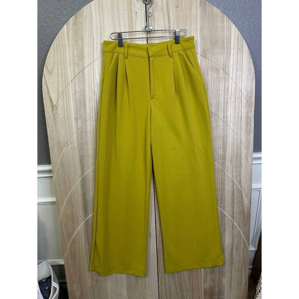 RE WASH Brand Women green Yellow Wide Leg Pleated Pants‎ Size 5